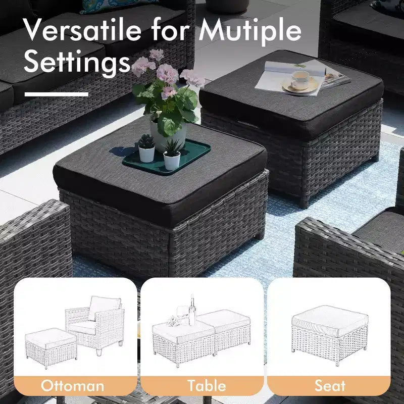 HOMLUX 6-Piece Patio Set w/ 42 Steel Fire Pit, 3-Seater Sofa, Single Chairs & Ottomans