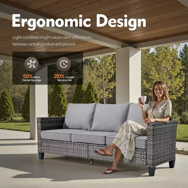 HOMLUX 6-Piece Patio Set w/ 42 Steel Fire Pit, 3-Seater Sofa, Single Chairs & Ottomans
