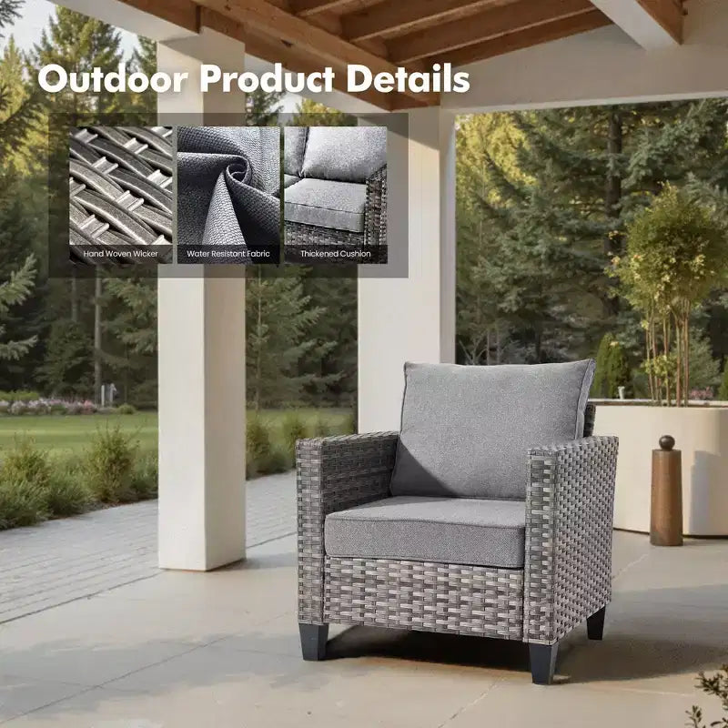 HOMLUX 6-Piece Patio Set w/ 42 Steel Fire Pit, 3-Seater Sofa, Single Chairs & Ottomans