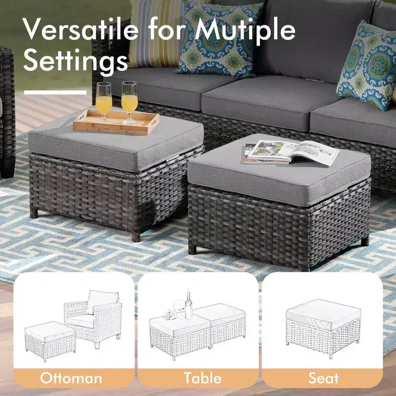 HOMLUX 6-Piece Patio Set w/ 42 Steel Fire Pit, 3-Seater Sofa, Single Chairs & Ottomans