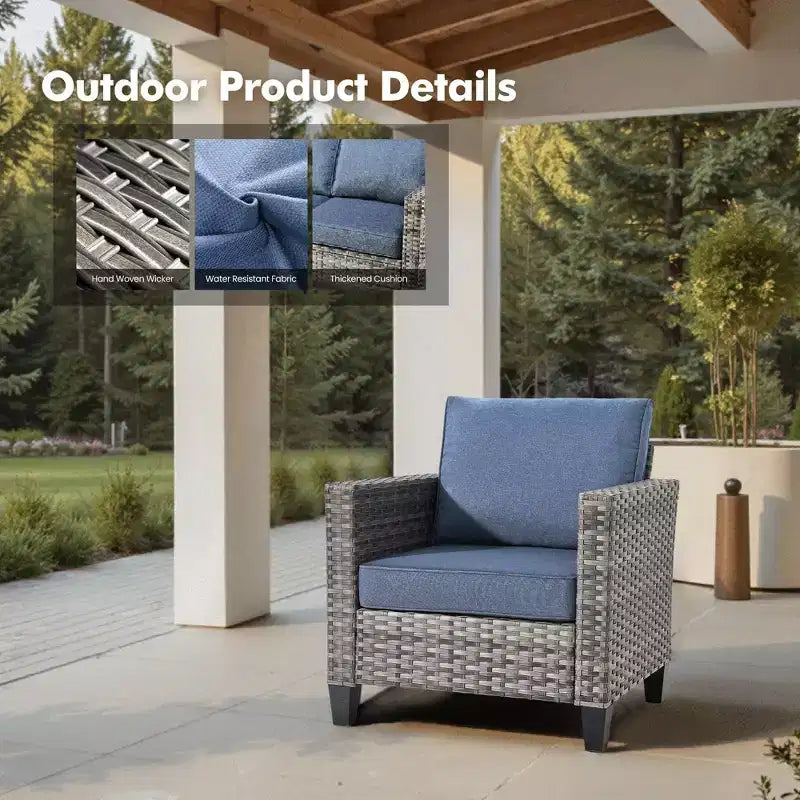 HOMLUX 6-Piece Patio Set w/ 42 Steel Fire Pit, 3-Seater Sofa, Single Chairs & Ottomans