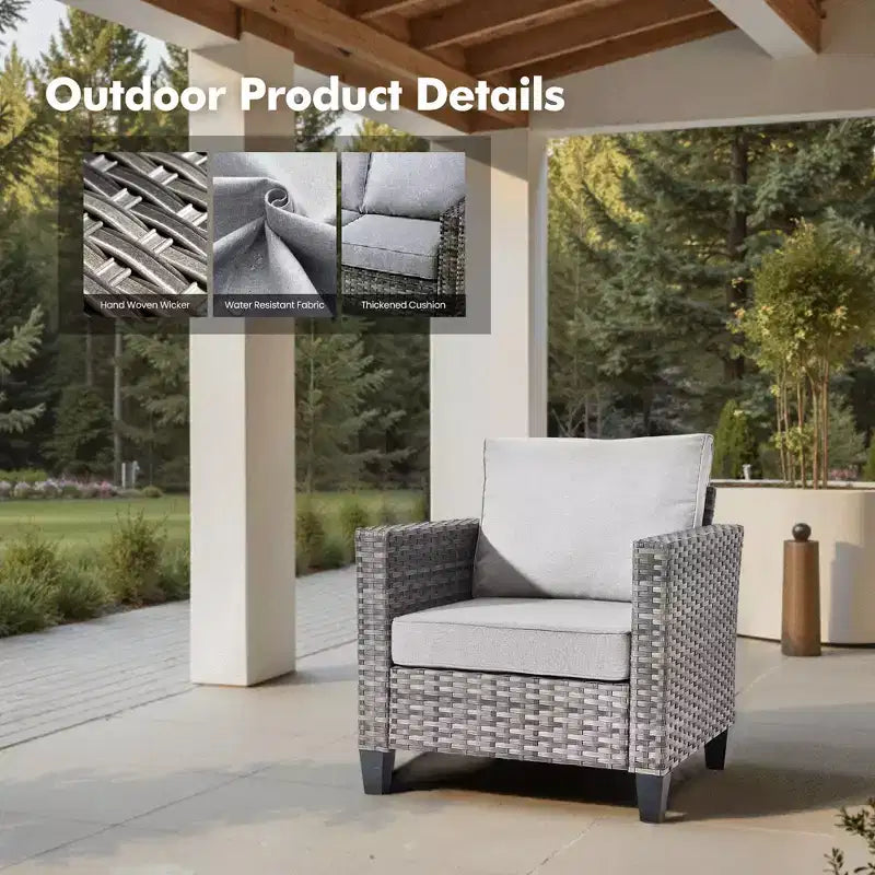 HOMLUX 6-Piece Patio Set w/ 42 Steel Fire Pit, 3-Seater Sofa, Single Chairs & Ottomans