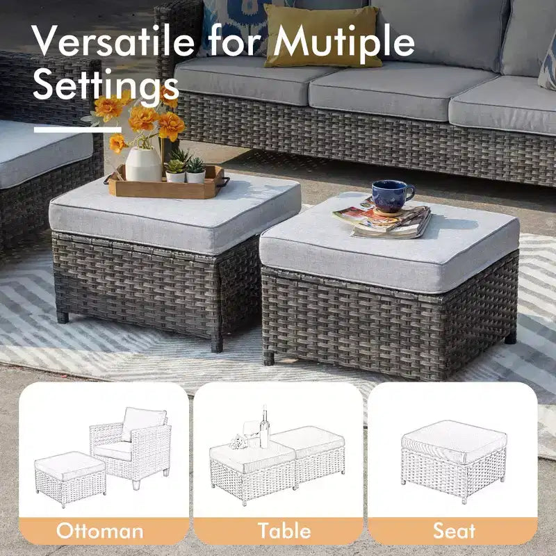 HOMLUX 6-Piece Patio Set w/ 42 Steel Fire Pit, 3-Seater Sofa, Single Chairs & Ottomans