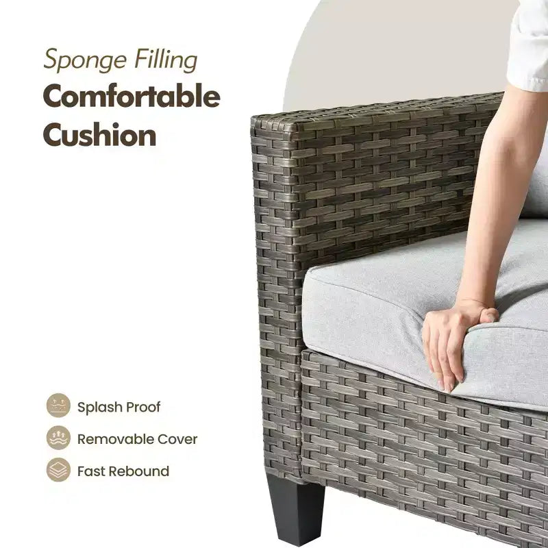 HOMLUX 6-Piece Patio Set w/ 42 Steel Fire Pit, 3-Seater Sofa, Single Chairs & Ottomans