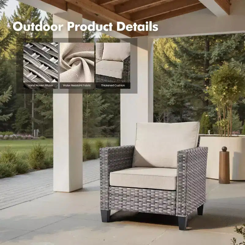 HOMLUX 6-Piece Patio Set w/ 42 Steel Fire Pit, 3-Seater Sofa, Single Chairs & Ottomans