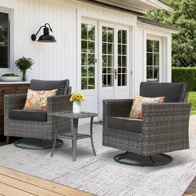 HOMLUX 3-Piece Patio Set: Swivel Rocking Chairs & Side Table in All-Weather Wicker