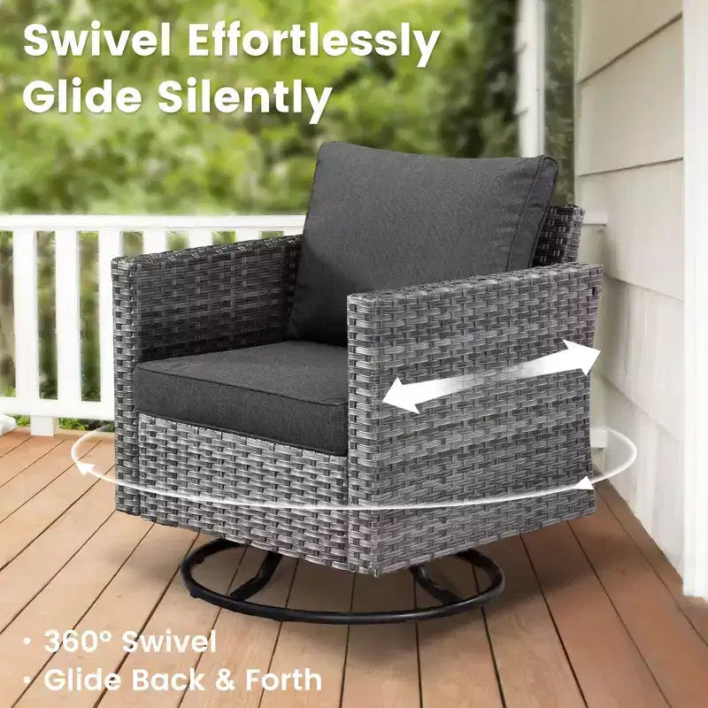 HOMLUX 3-Piece Patio Set: Swivel Rocking Chairs & Side Table in All-Weather Wicker