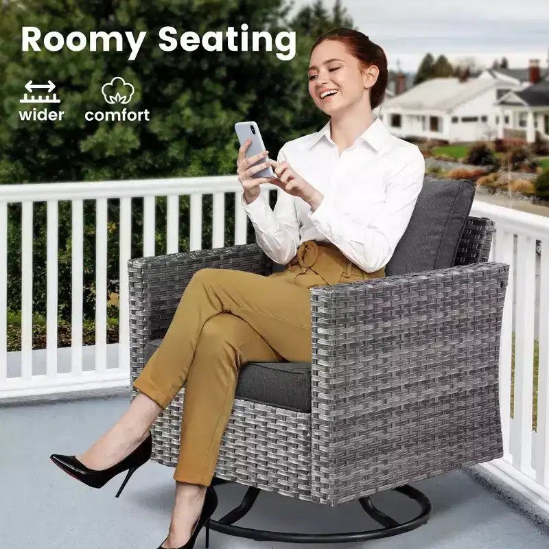 HOMLUX 3-Piece Patio Set: Swivel Rocking Chairs & Side Table in All-Weather Wicker