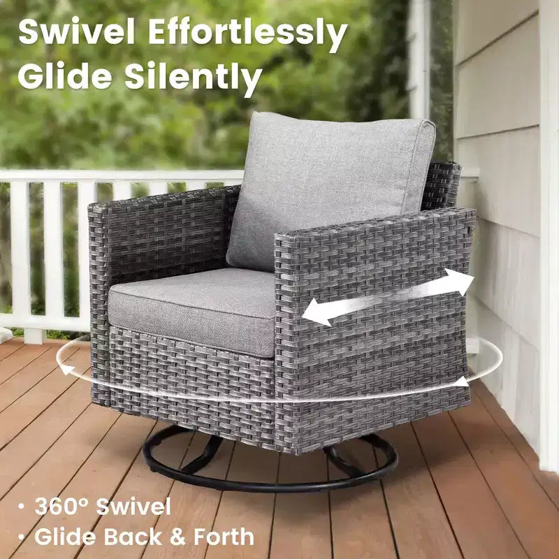 HOMLUX 3-Piece Patio Set: Swivel Rocking Chairs & Side Table in All-Weather Wicker