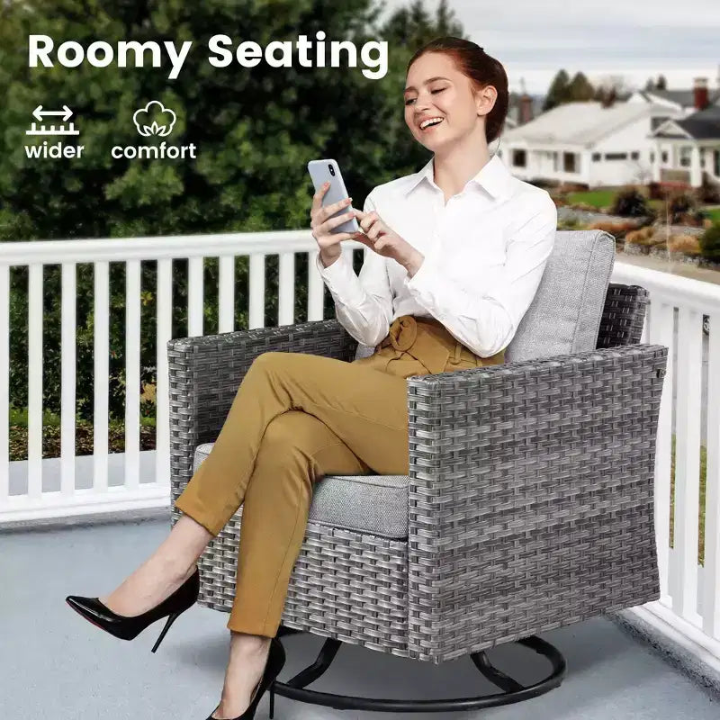HOMLUX 3-Piece Patio Set: Swivel Rocking Chairs & Side Table in All-Weather Wicker