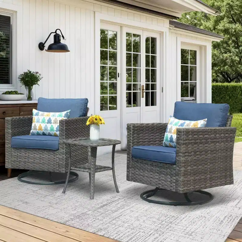 HOMLUX 3-Piece Patio Set: Swivel Rocking Chairs & Side Table in All-Weather Wicker
