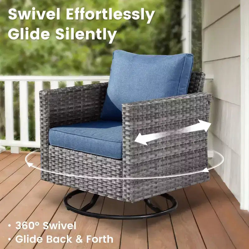 HOMLUX 3-Piece Patio Set: Swivel Rocking Chairs & Side Table in All-Weather Wicker