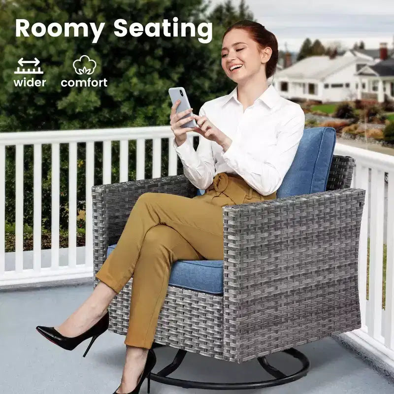 HOMLUX 3-Piece Patio Set: Swivel Rocking Chairs & Side Table in All-Weather Wicker