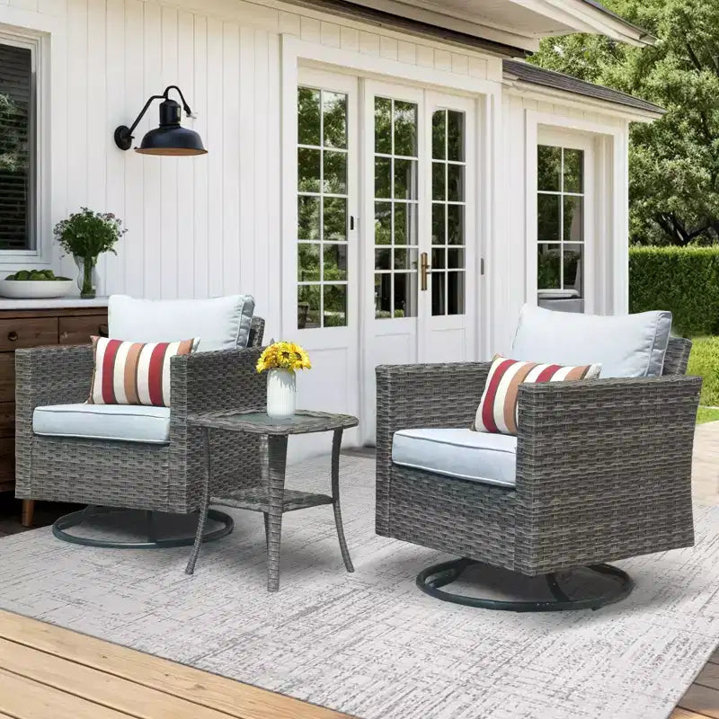 HOMLUX 3-Piece Patio Set: Swivel Rocking Chairs & Side Table in All-Weather Wicker