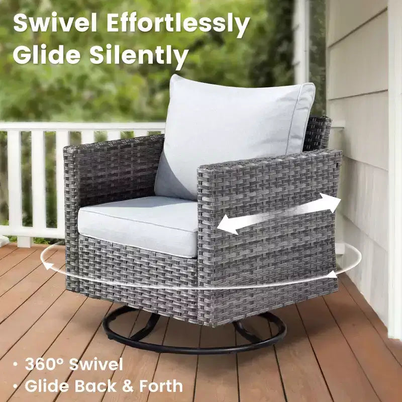 HOMLUX 3-Piece Patio Set: Swivel Rocking Chairs & Side Table in All-Weather Wicker
