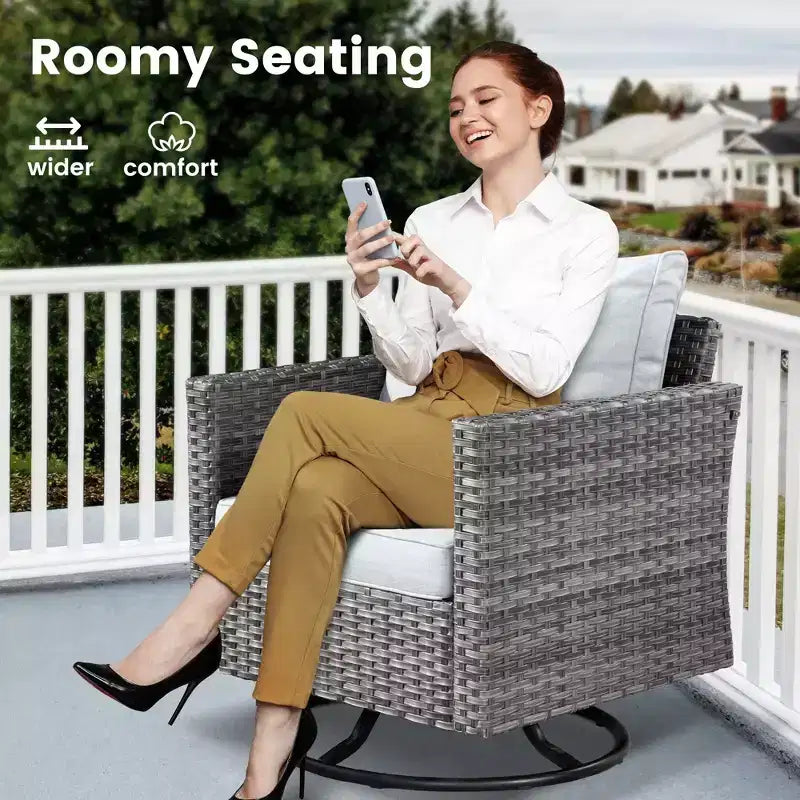 HOMLUX 3-Piece Patio Set: Swivel Rocking Chairs & Side Table in All-Weather Wicker