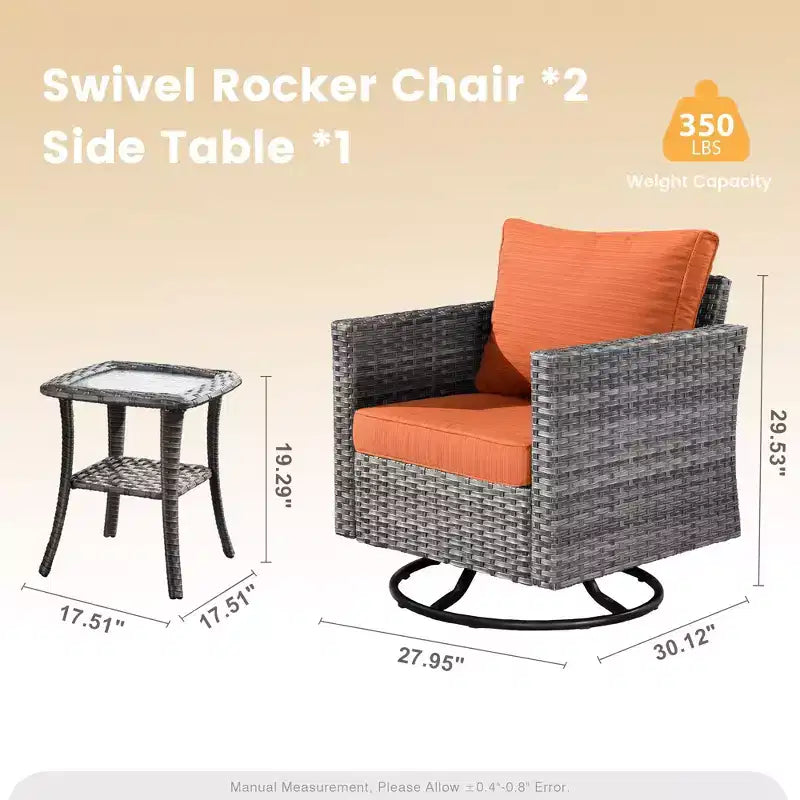 HOMLUX 3-Piece Patio Set: Swivel Rocking Chairs & Side Table in All-Weather Wicker