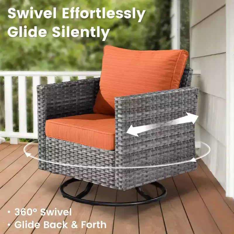 HOMLUX 3-Piece Patio Set: Swivel Rocking Chairs & Side Table in All-Weather Wicker