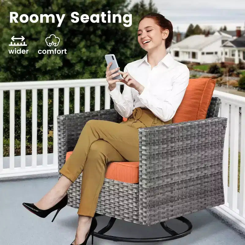 HOMLUX 3-Piece Patio Set: Swivel Rocking Chairs & Side Table in All-Weather Wicker