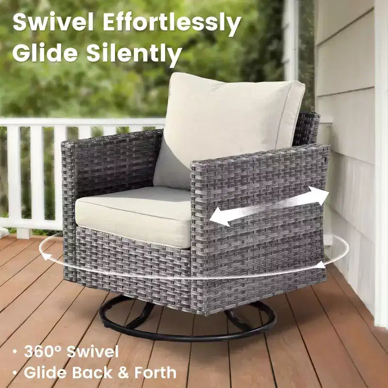HOMLUX 3-Piece Patio Set: Swivel Rocking Chairs & Side Table in All-Weather Wicker