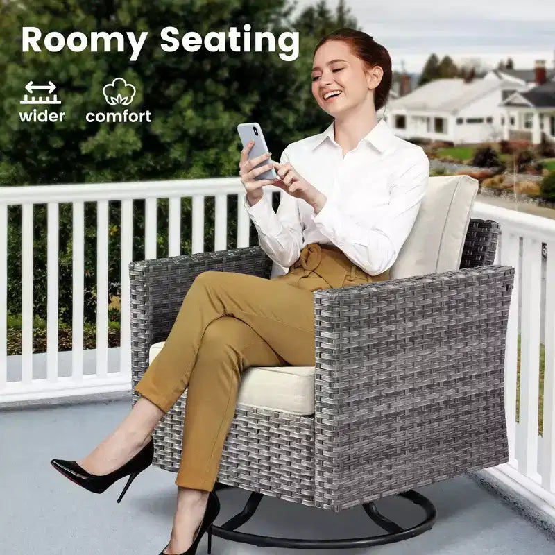 HOMLUX 3-Piece Patio Set: Swivel Rocking Chairs & Side Table in All-Weather Wicker