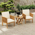 Modern Outdoor Small Space Chat Set, Acacia Wood Club Chairs with Foldable End Table for Garden, Deck & Backyard-Panipeachy