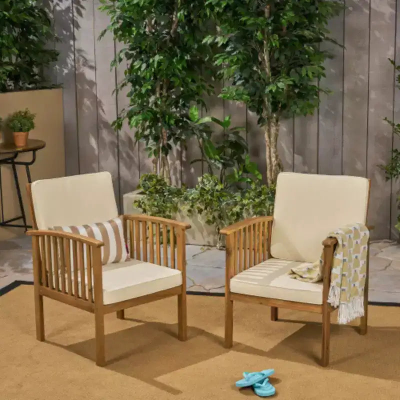 Modern Outdoor Small Space Chat Set, Acacia Wood Club Chairs with Foldable End Table for Garden, Deck & Backyard-Panipeachy