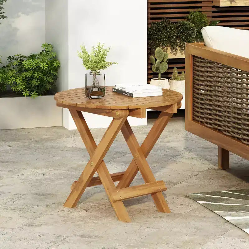 Modern Outdoor Small Space Chat Set, Acacia Wood Club Chairs with Foldable End Table for Garden, Deck & Backyard-Panipeachy