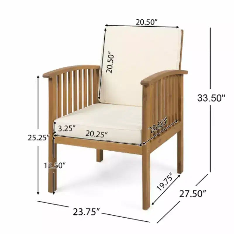 Modern Outdoor Small Space Chat Set, Acacia Wood Club Chairs with Foldable End Table for Garden, Deck & Backyard-Panipeachy