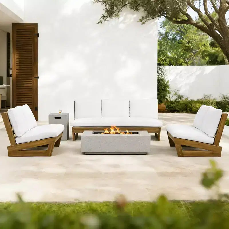 Christopher Knight Home Hiba Modernes 5-teiliges Terrassen-Feuerstellen-Set mit Tankhalterung