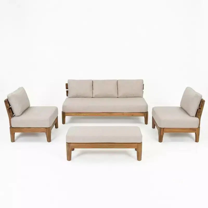 Christopher Knight Home Rakesh Modern 4 Piece Acacia Patio Chat Set with Cushion (Table Not Included)