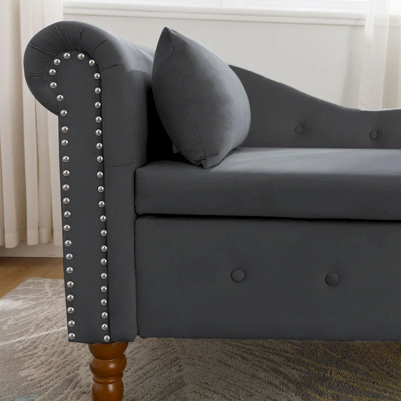 Schwarzer Chaiselongue-Sessel aus Samt, 148 cm, mit Knopfheftung und Stauraum
