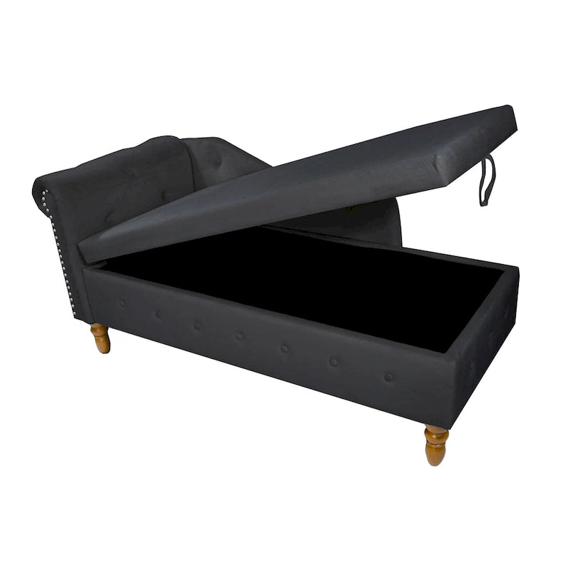 Schwarzer Chaiselongue-Sessel aus Samt, 148 cm, mit Knopfheftung und Stauraum
