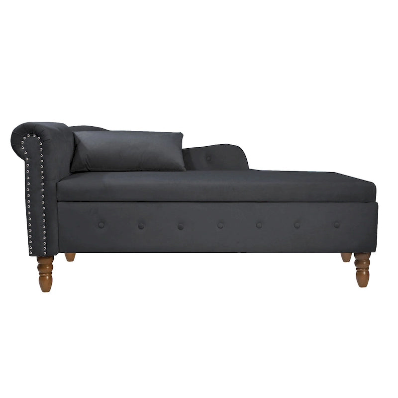 Schwarzer Chaiselongue-Sessel aus Samt, 148 cm, mit Knopfheftung und Stauraum