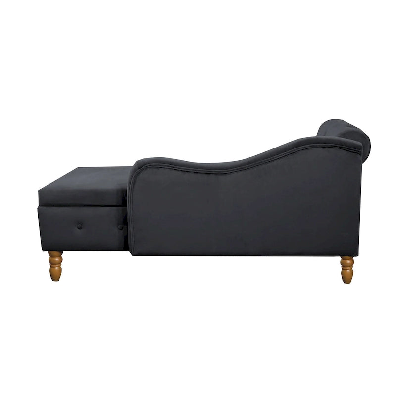 Schwarzer Chaiselongue-Sessel aus Samt, 148 cm, mit Knopfheftung und Stauraum