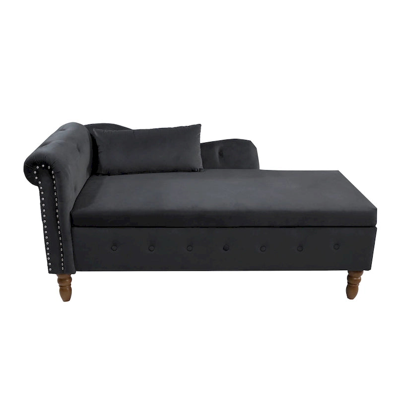 Schwarzer Chaiselongue-Sessel aus Samt, 148 cm, mit Knopfheftung und Stauraum