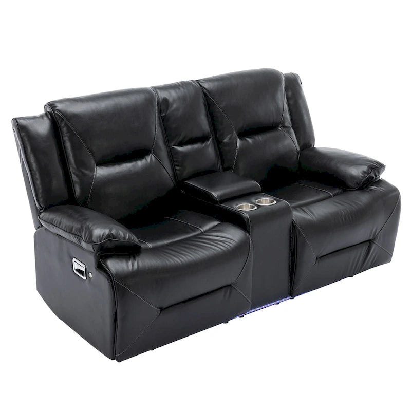 2-Sitzer Heimkino-Liegesessel mit LED-Lichtleiste, Becherhaltern und Aufbewahrungsbox