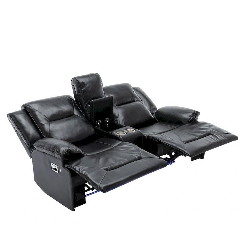 2-Sitzer Heimkino-Liegesessel mit LED-Lichtleiste, Becherhaltern und Aufbewahrungsbox