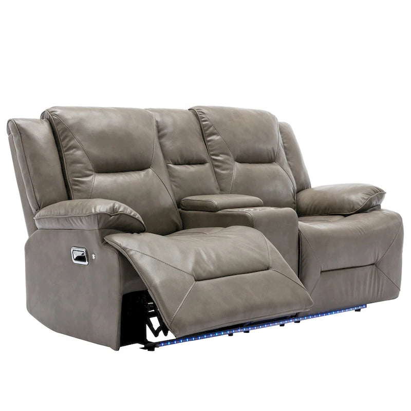 2-Sitzer Heimkino-Liegesessel mit LED-Lichtleiste, Becherhaltern und Aufbewahrungsbox