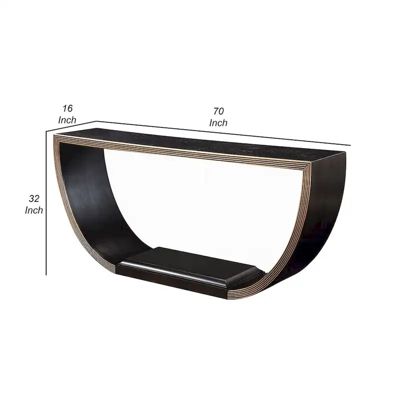 Halbmond-Konsolentisch, Schwarz-Gold-Finish, 178 cm