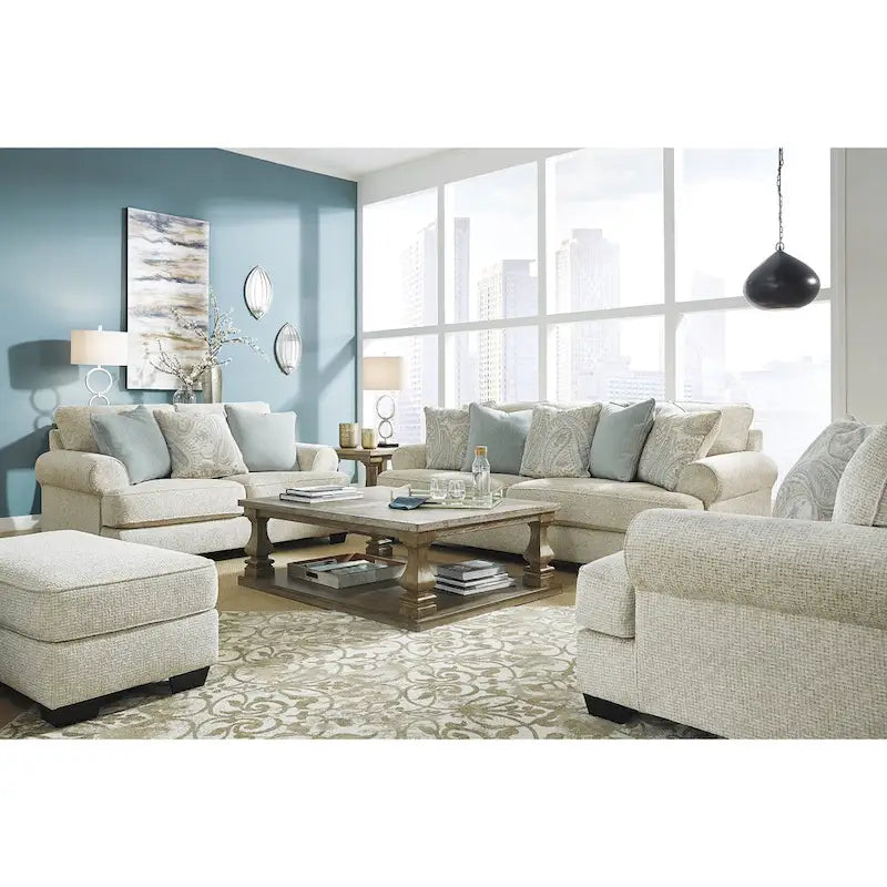 Beiges Chenille-Sofa – 249 cm B x 114 cm T x 99 cm H