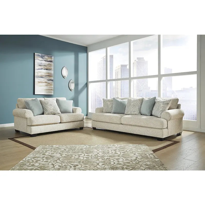Beiges Chenille-Sofa – 249 cm B x 114 cm T x 99 cm H