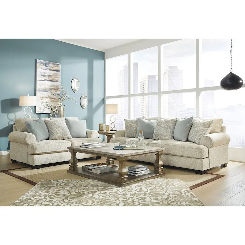 Beiges Chenille-Sofa – 249 cm B x 114 cm T x 99 cm H