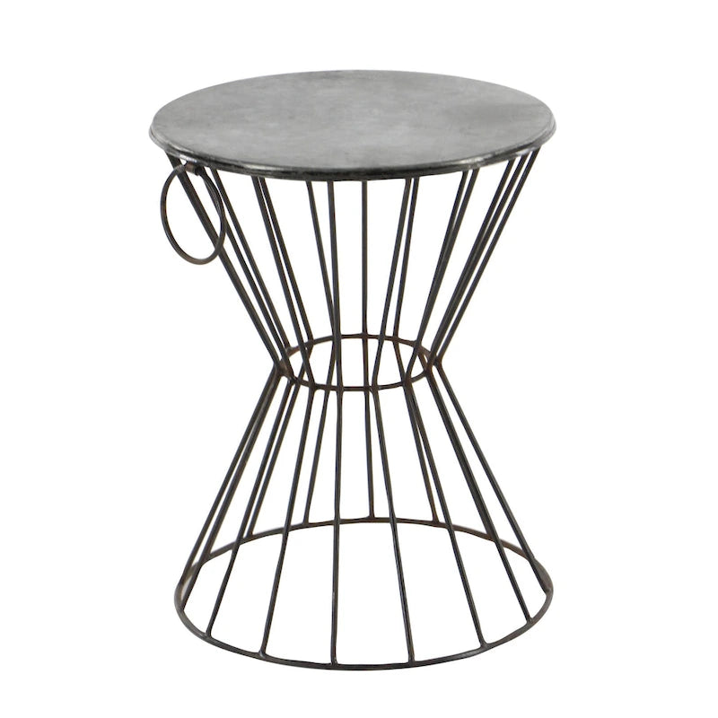 Grauer Metall-Beistelltisch mit Sanduhr-Gestell, 45 kg Tragkraft