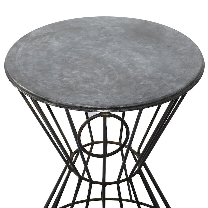 Grauer Metall-Beistelltisch mit Sanduhr-Gestell, 45 kg Tragkraft