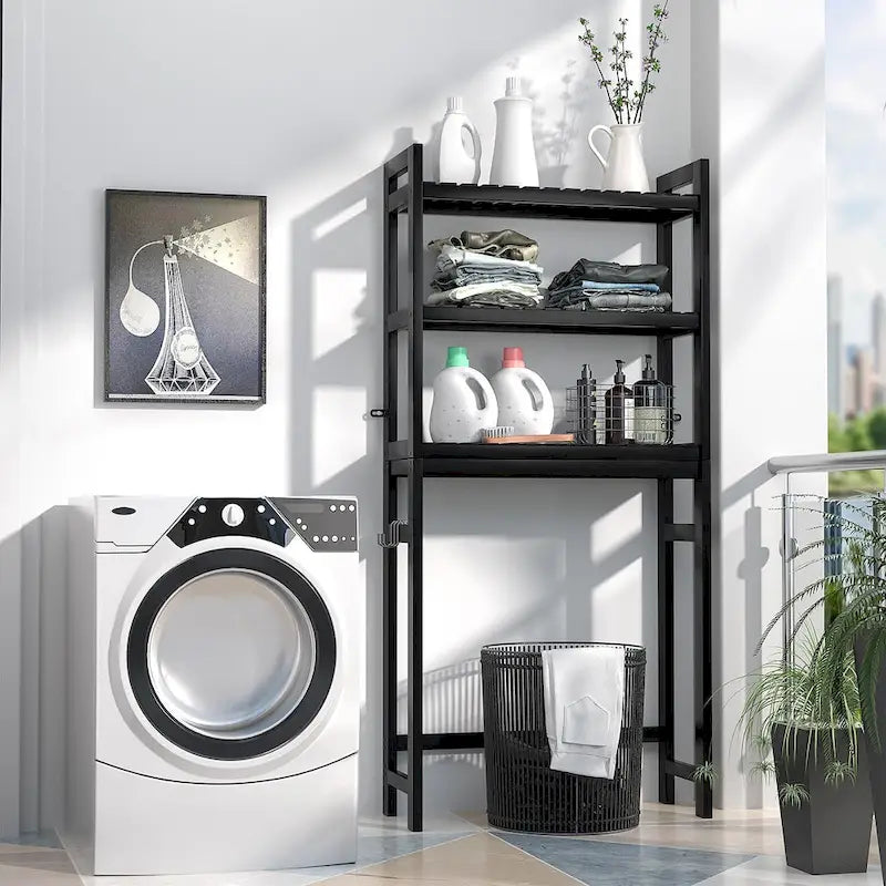 Bambus-Badregal, 3-stöckiges Toilettenregal mit 3 Haken