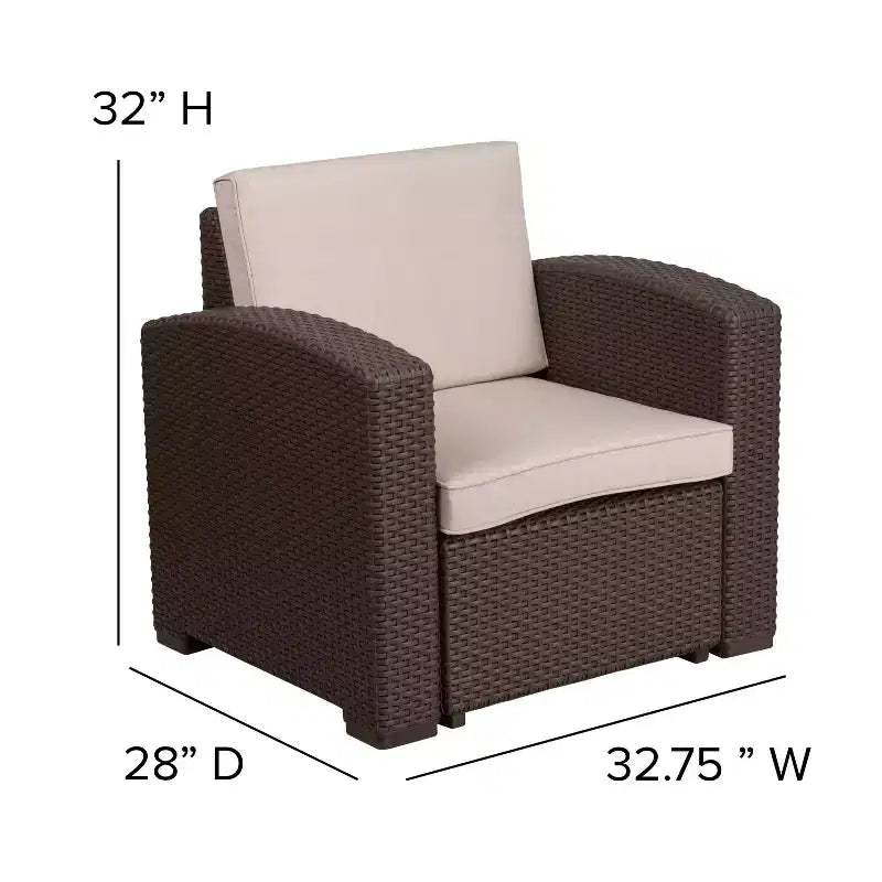 Flash Furniture 4 Piece Outdoor Faux Rattan Chair, Sofa and Table Set in Chocolate Brown