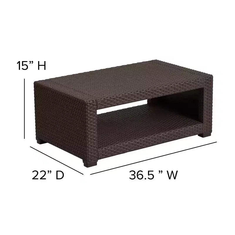 Flash Furniture 4 Piece Outdoor Faux Rattan Chair, Sofa and Table Set in Chocolate Brown