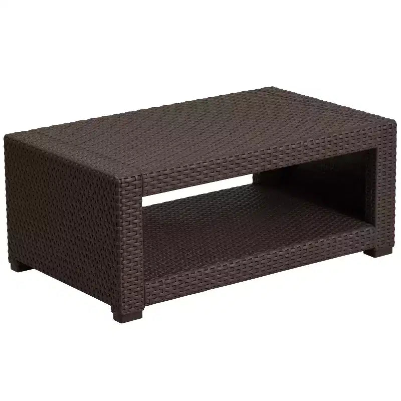 Flash Furniture 4 Piece Outdoor Faux Rattan Chair, Sofa and Table Set in Chocolate Brown