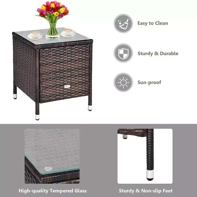 Costway Outdoor 3 PCS PE Rattan Wicker Furniture Sets Chairs Coffee Table Garden